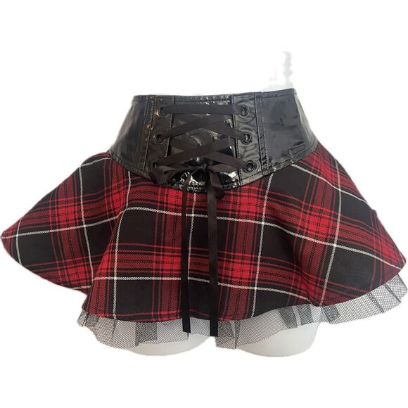 Vintage Lip Service Red Plaid Tartan Corset Skirt Women’s Size M - Picture 2 of 6